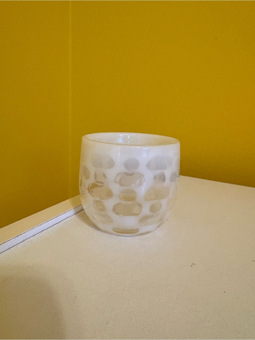 New Crate&Barrel White Speckled Glass Votive Holder accent - “ Lacy Vase “